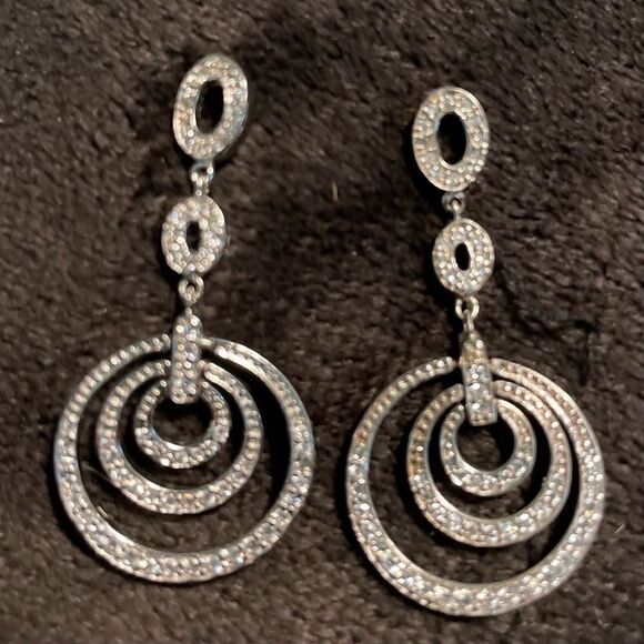 Sterling 925 white topaz triple ring dangling earrings - Picture 2 of 5